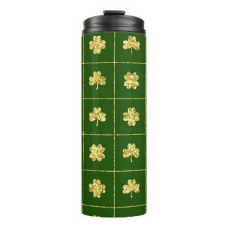GREEN WITH GOLD GLITTER LOOK IRISH SHAMROCKS THERMAL TUMBLER