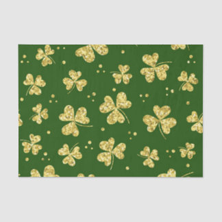 GREEN WITH GOLD GLITTER LOOK IRISH SHAMROCKS TISSUE PAPER