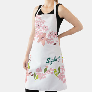 Green with Pink Flowers Personalized Apron