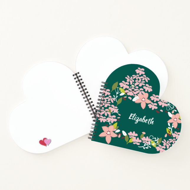 Green with Pink Flowers Personalized Notebook (Inside)