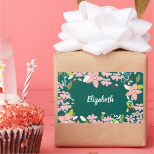 Green with Pink Flowers Personalized Sticker