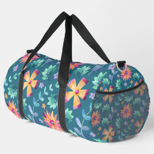 GREEN WITH PINK & YELLOW RANDOM FLOWERS DUFFLE BAG