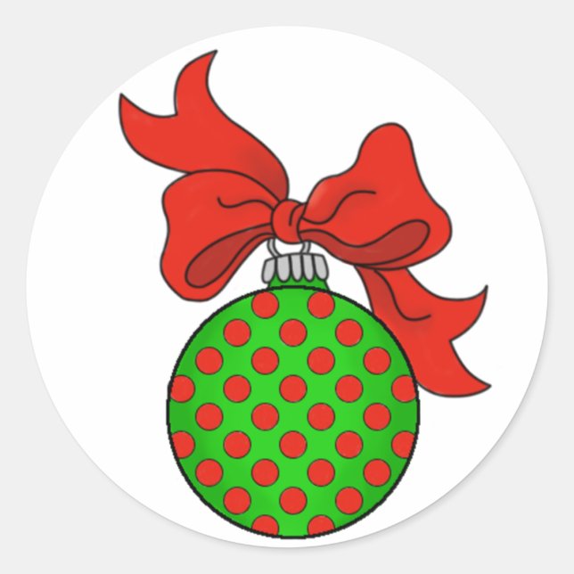 Green with Red Dots Christmas Ornament Sticker (Front)
