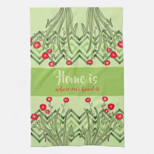 Green with red floral kitchen towel (Vertical)