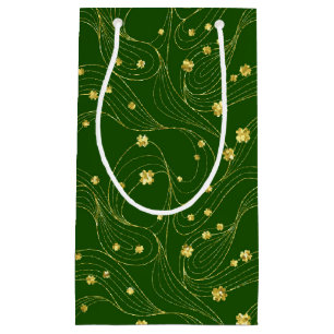 GREEN WITH THIN GOLD LINES & GREEN SHAMROCKS SMALL GIFT BAG