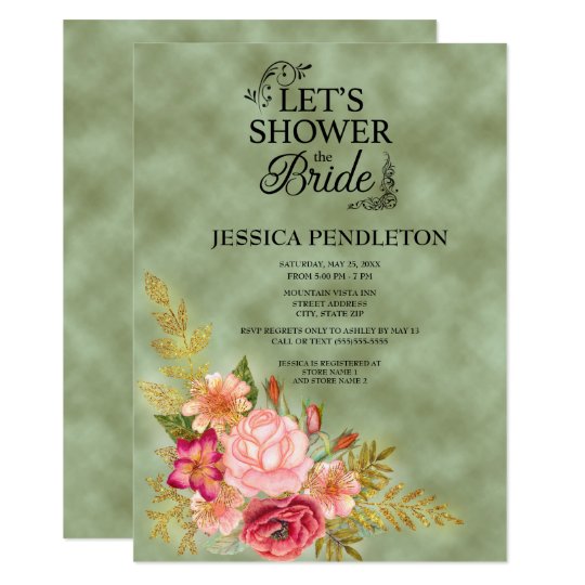 Green with Watercolor Floral Bridal Shower Card