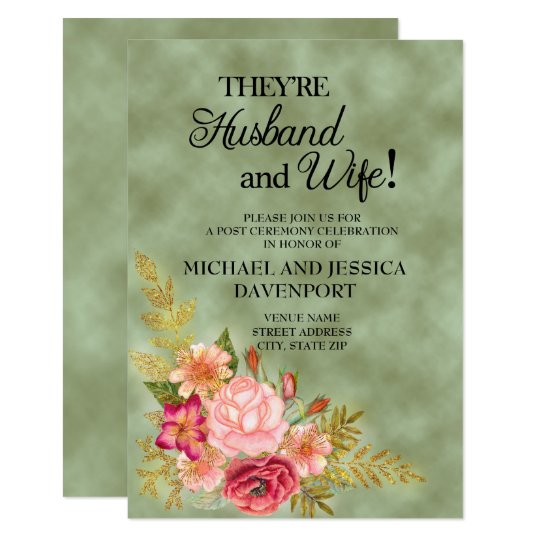 Green with Watercolor Floral Reception Invitation