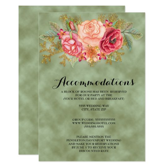 Green with Watercolor Floral Wedding Card