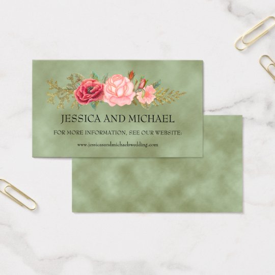 Green with Watercolor Floral Wedding Website Cards