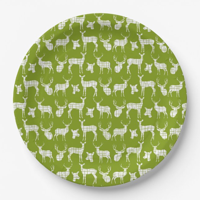 Green With White Deer Paper Plates (Front)