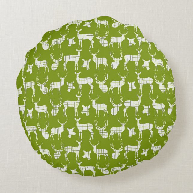 Green With White Deer Round Pillow (Back)