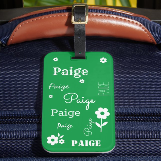 Green with White Flowers, Customized Luggage Tag (Front Insitu 2)