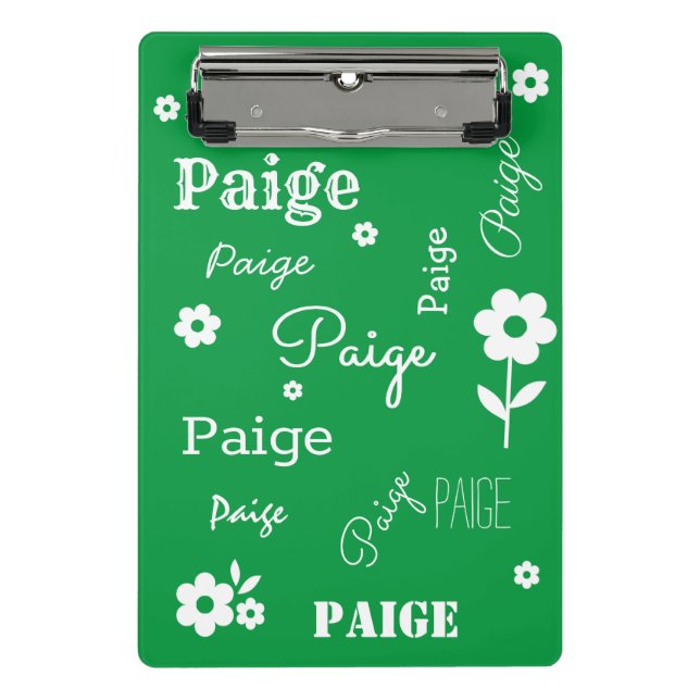 Green with White Flowers, Customized Mini Clipboard (Front)