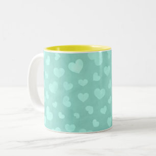 Green with white hearts & yellow interior Two-Tone coffee mug