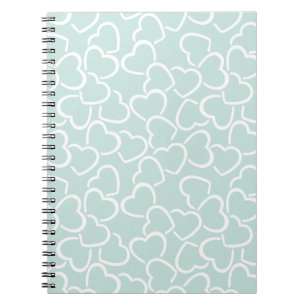 GREEN WITH WHITE OUTLINED LOVE HEARTS NOTEBOOK
