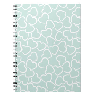 GREEN WITH WHITE OUTLINED LOVE HEARTS NOTEBOOK