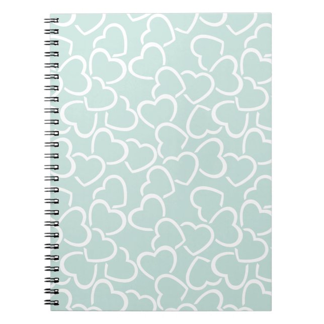 GREEN WITH WHITE OUTLINED LOVE HEARTS NOTEBOOK (Front)