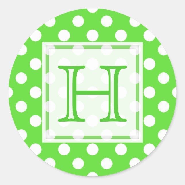 Green With White Polka-dot Monogram Stickers (Front)