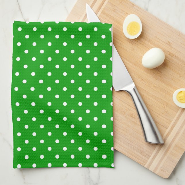 Green with White Polka Dots Kitchen Towel (Quarter Fold)