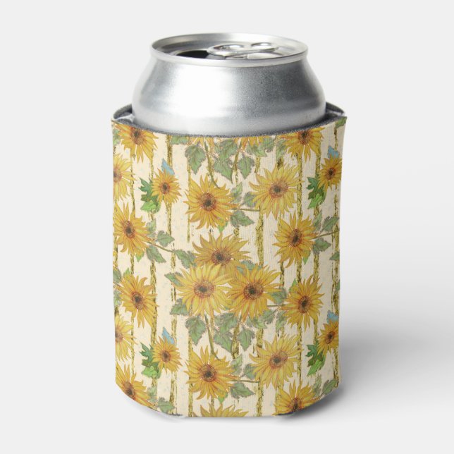 GREEN WITH YELLOW & GOLD FALL SUNFLOWERS CAN COOLER (Can Front)