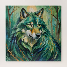 Green Wolf in the Forest Puzzle