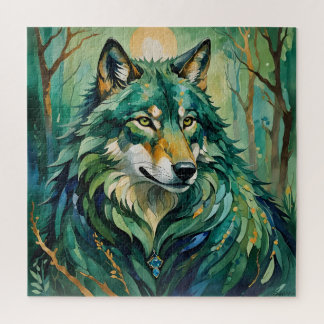 Green Wolf in the Forest Puzzle