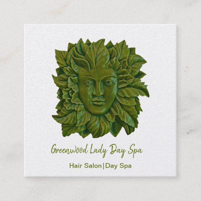 Green Woman Day Spa Square Business Card (Front)