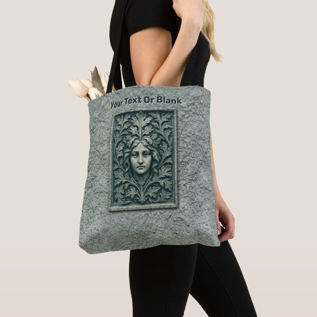 Green Woman - Stone Tote Bag (Close Up)