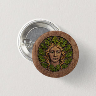 Green Woman - Wood 1 Inch Round Button