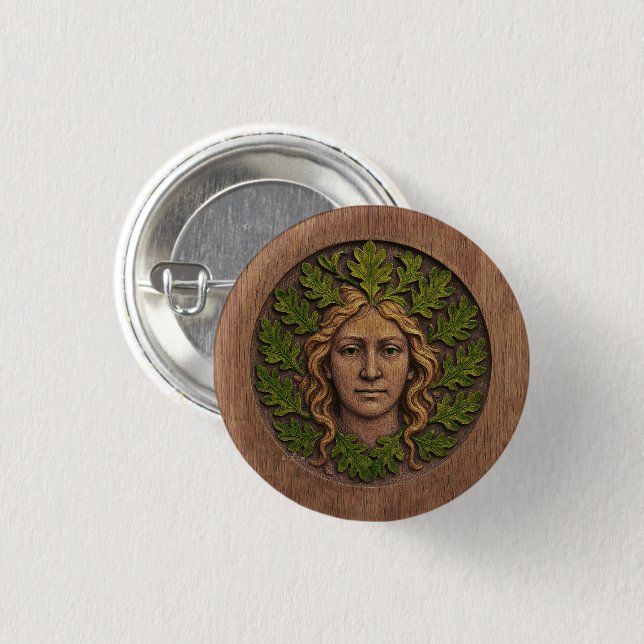 Green Woman - Wood 1 Inch Round Button (Front & Back)