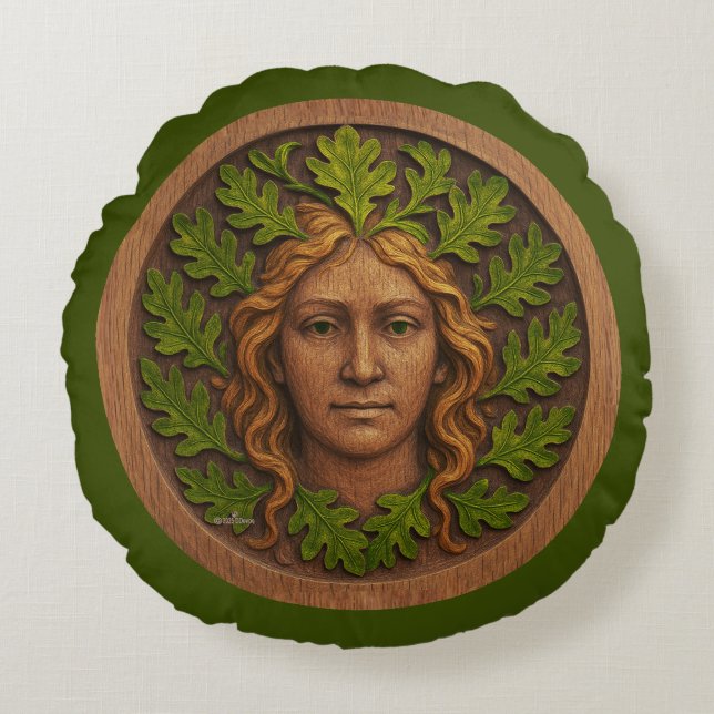 Green Woman - Wood Round Pillow (Front)