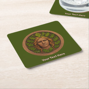 Green Woman - Wood Square Paper Coaster