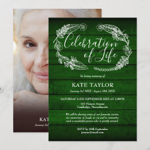 Green Wood Funeral Celebration of Life Photo  Invitation
