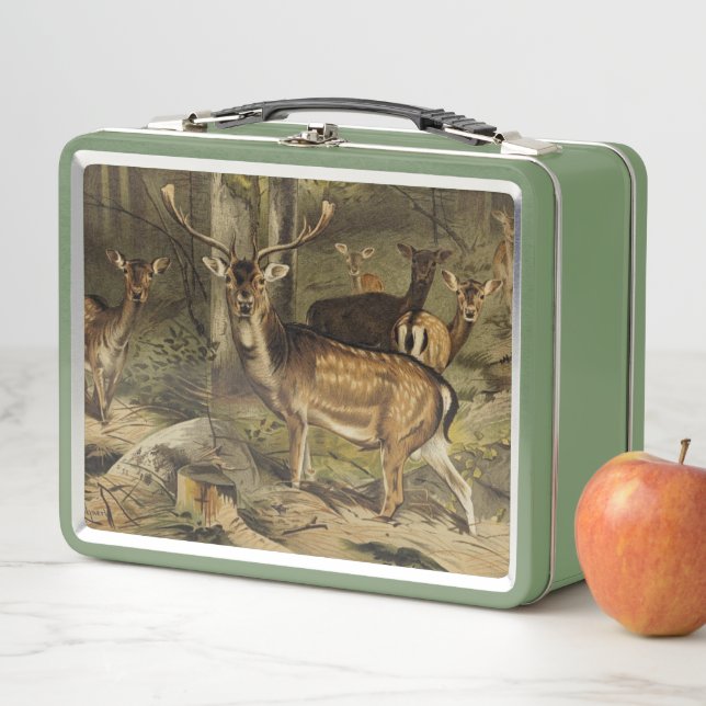 Green Wooden Deer Rustic Country Personalized Metal Lunch Box (In Situ)