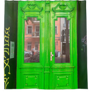 GREEN WOODEN GLASS DOOR