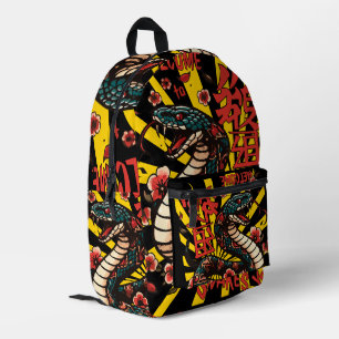 Green wooden snake anime style - Chinese New Year Printed Backpack
