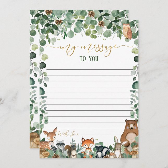 Green Woodland Animals Time Capsule Message Cards (Front/Back)