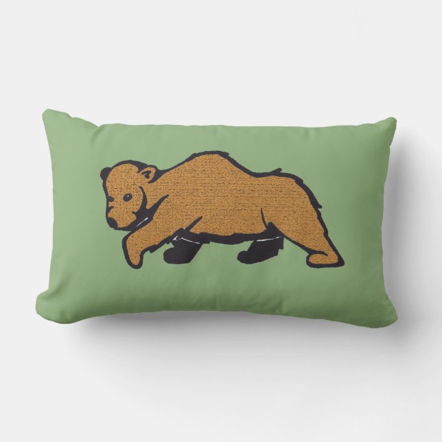 Green Woodland Brown Bear Lumbar Pillow (Front)