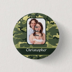 Green woodland camouflage 1 inch round button