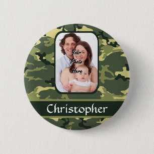 Green woodland camouflage 2 inch round button