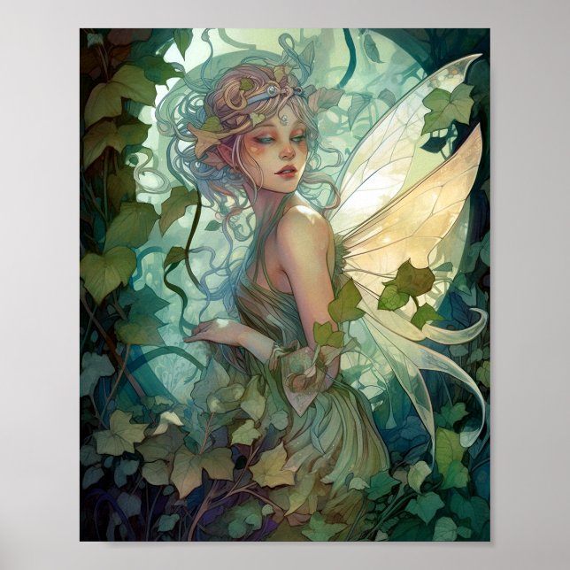 Green Woodland Fairy Fantasy Art Poster (Front)