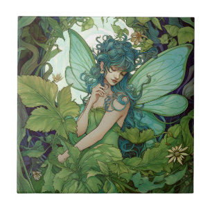 Green Woodland Fairy Fantasy Art Tile