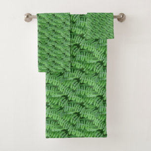 Green Woodland Ferns Pattern Nature Bath Towel Set