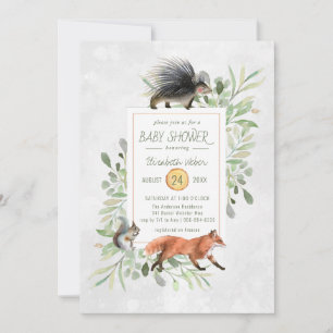 Green Woodland Forest Baby Shower Invitation