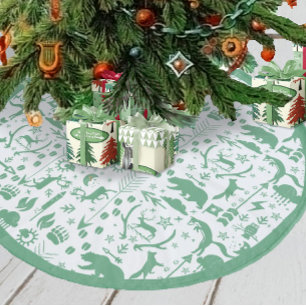 Green Woodland Fox Deer Bear Merry Christmas Fleece Tree Skirt