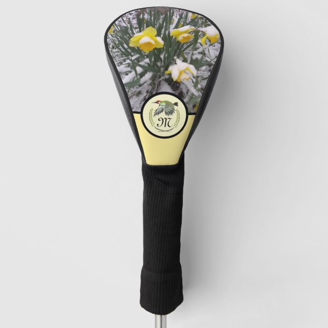 Green Woodpecker Flying Monogram Photo Golf Head Cover (Front)