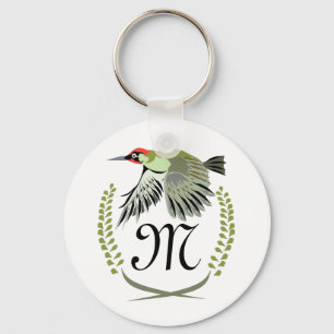 Green Woodpecker in Flight Monogram Keychain