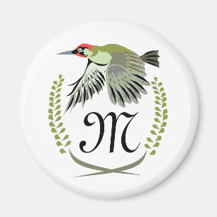 Green Woodpecker in Flight Monogram Magnet