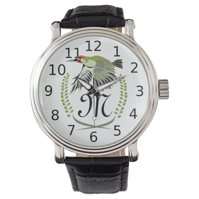 Green Woodpecker in Flight Monogram Watch (Front)
