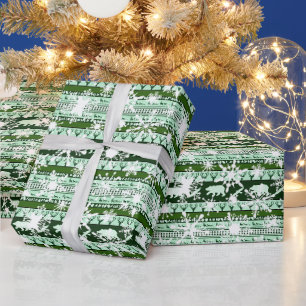 Green woods and snow wrapping paper